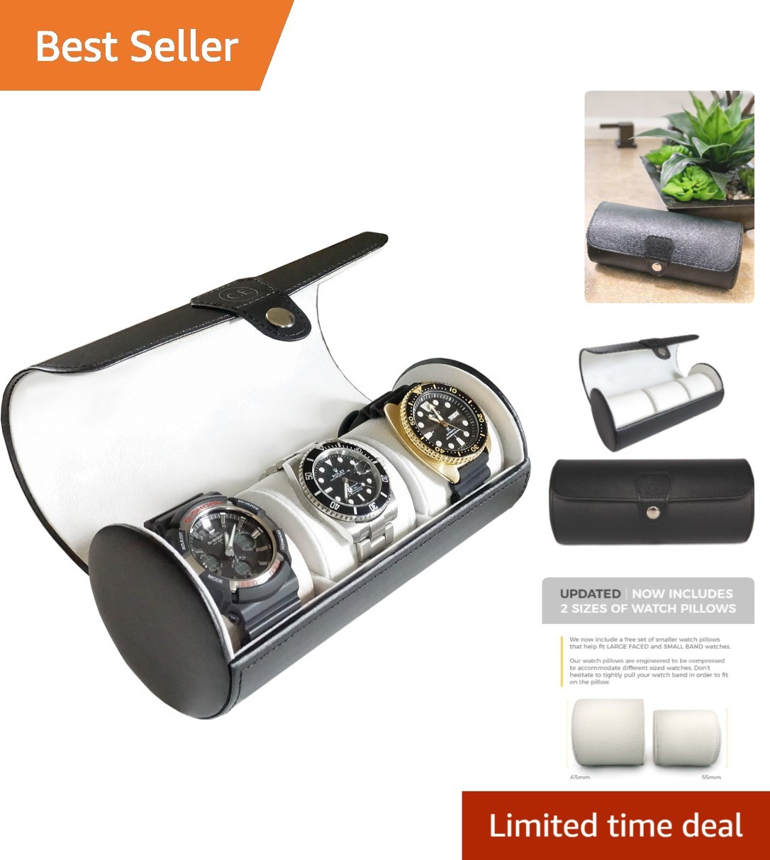 Durable 3-Watch Travel Case Roll – Soft Inner Lining & Polished Finish