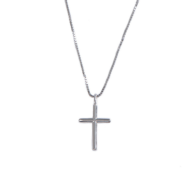 Small Plain & Simple Cross Pendant 18″ Necklace in SOLID 925 Sterling Silver I88