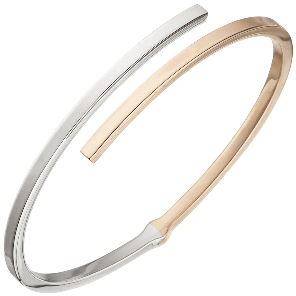 Hinged Open Oval 925 Silver Rose Gold Plated Two Tone Bangle Bracelet