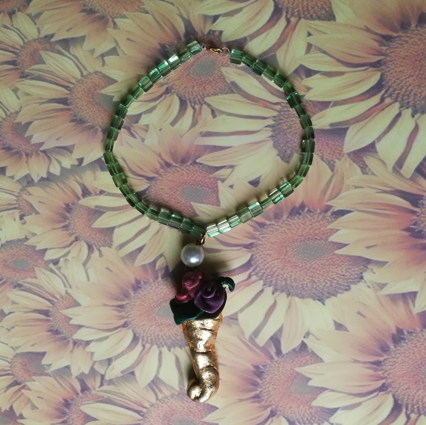 lucky horn plenty talisman pendant necklace amulet cornucopia money vintage gift