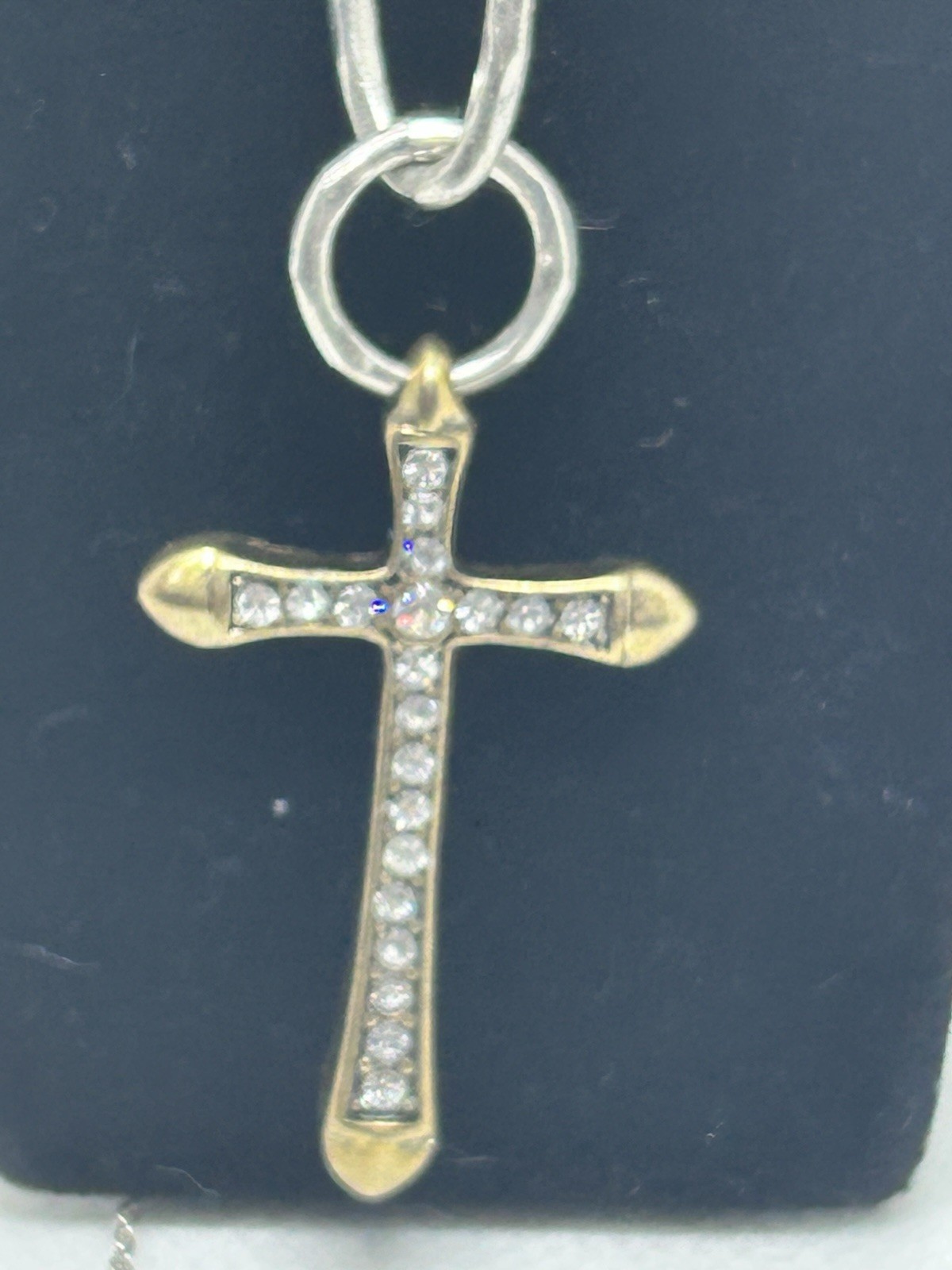925 Sterling Silver Crystal Cross Pendant Necklace Two Tone Gold Silver India