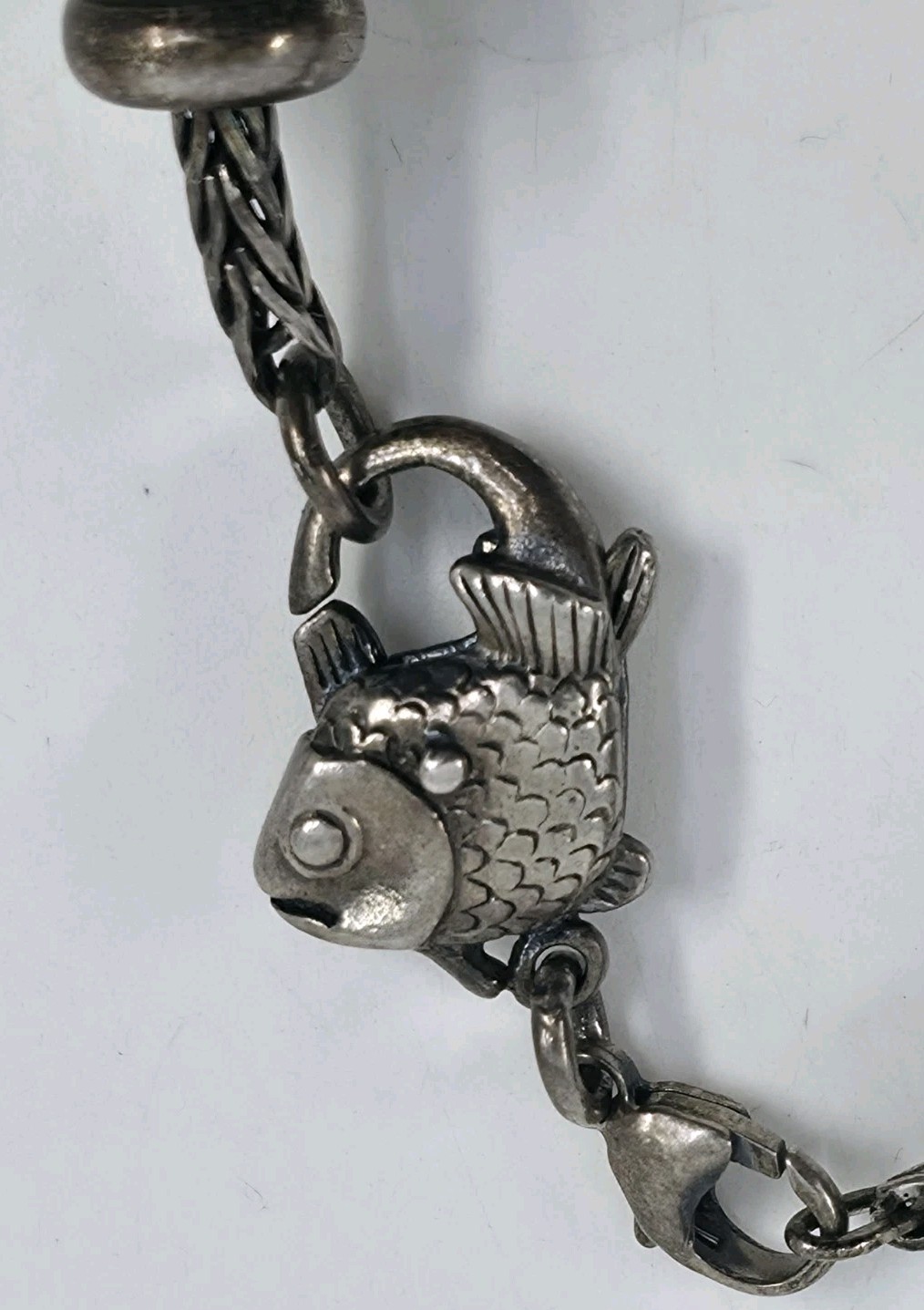 Trollbeads LAA 925 Silver Fish Lock Bracelet Murano Glass Red Cornicello Charm