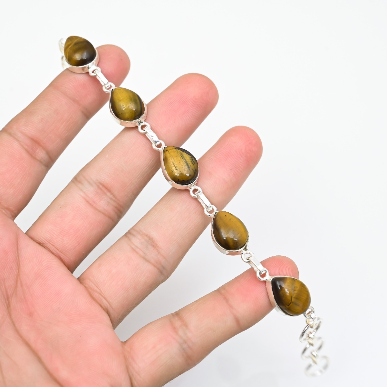 Tiger Eye Gemstone 925 Sterling Silver Handmade Bracelet Jewelry Gift For Love