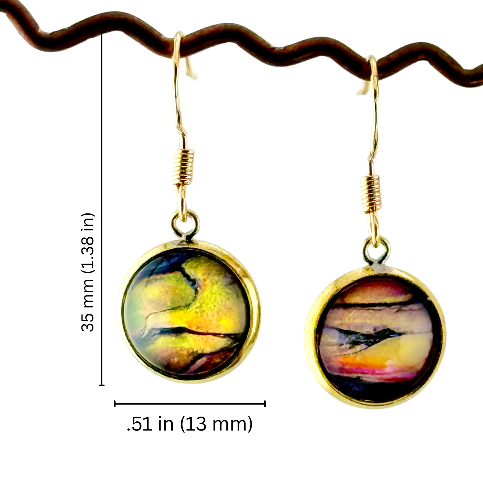 Dangle Earrings Handmade Gold Planetary Electroplated Sterling French Earwires