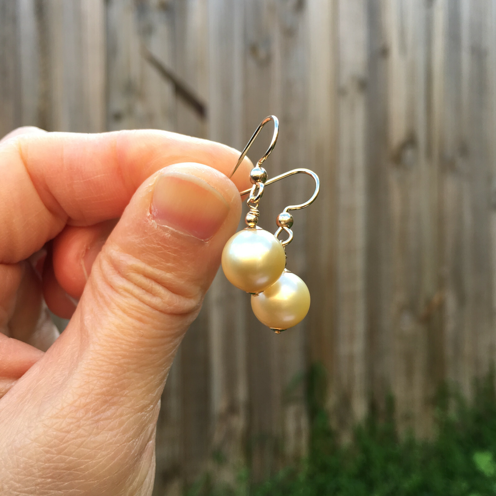 9.5-10mm natural high luster Australia gold seawater Pearl 14KGF Earring 29.5mm