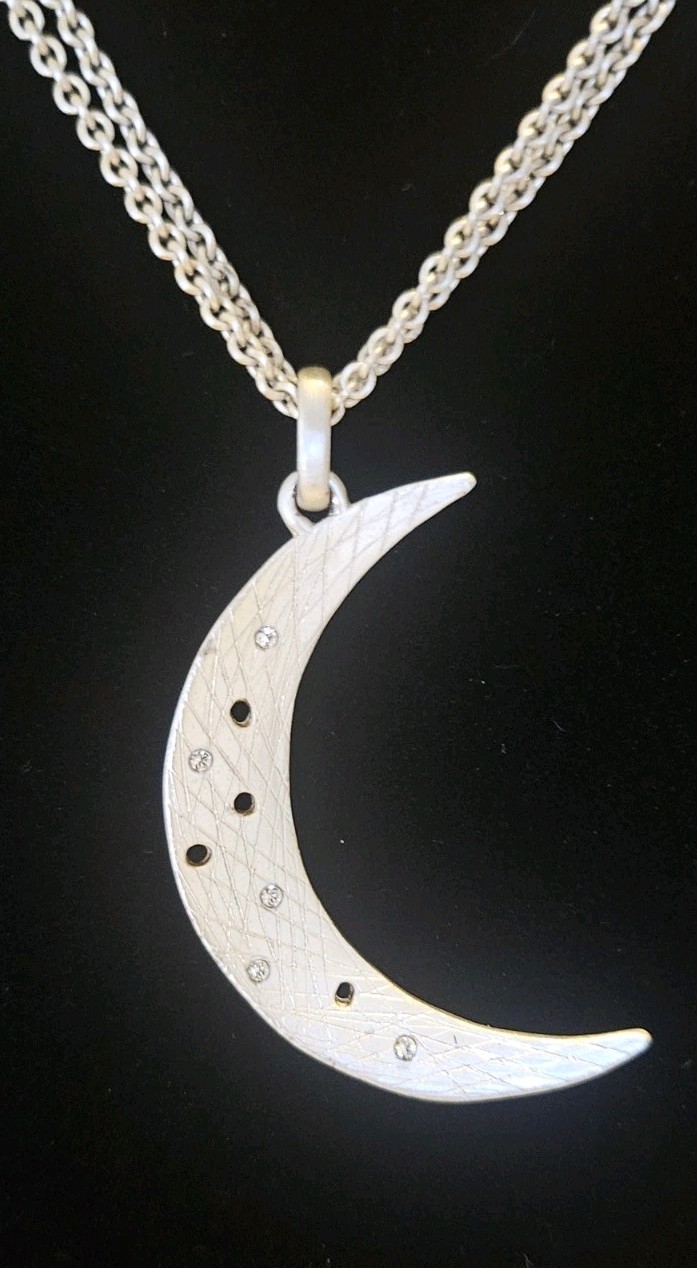 Brighton Cosmos Crescent Moon W/ Crystals Silver Tone 30″-33″Adj Inch Necklace