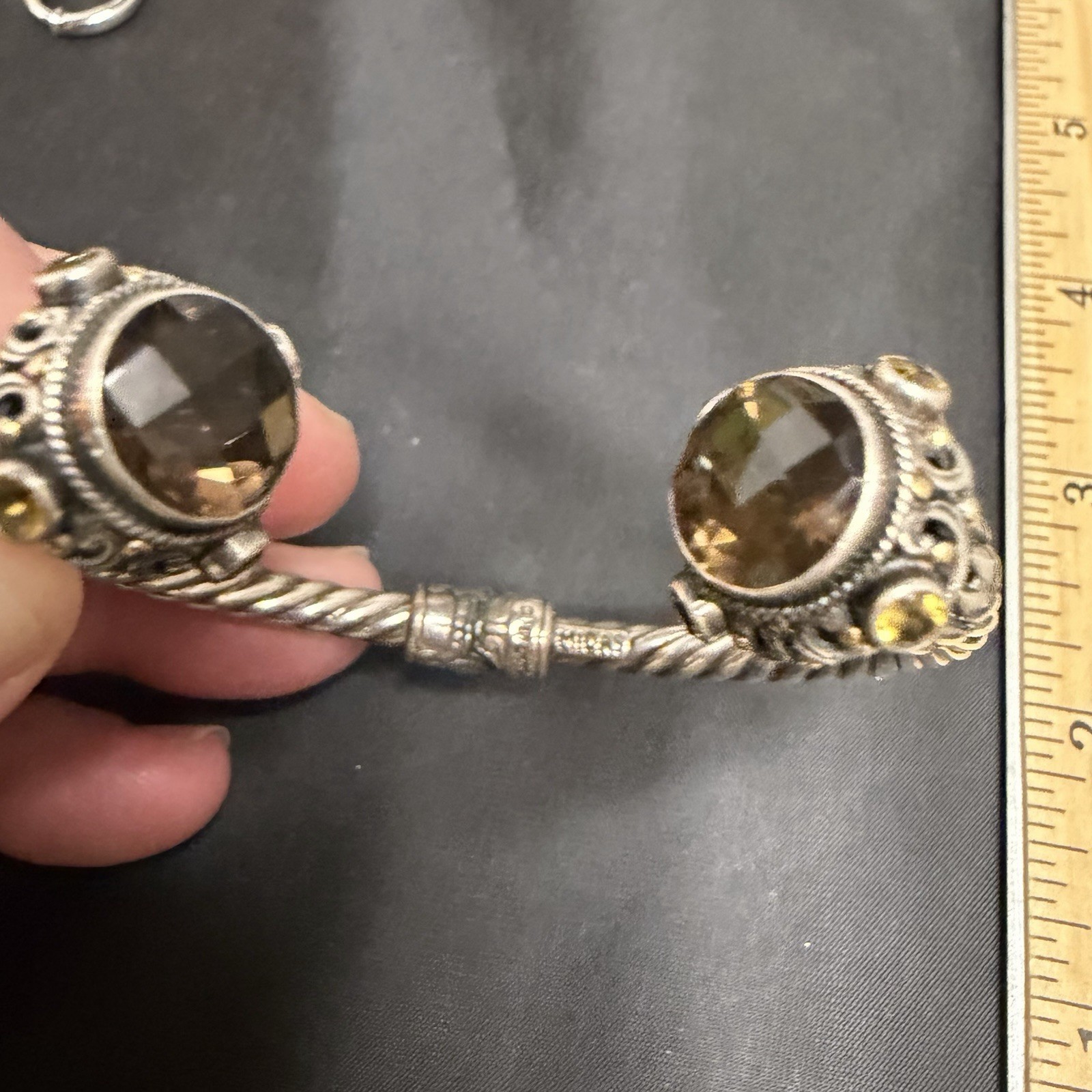 Vintage MIDAS Sterling Silver / 14k Gold / Gemstones Ladies Cuff Bracelet
