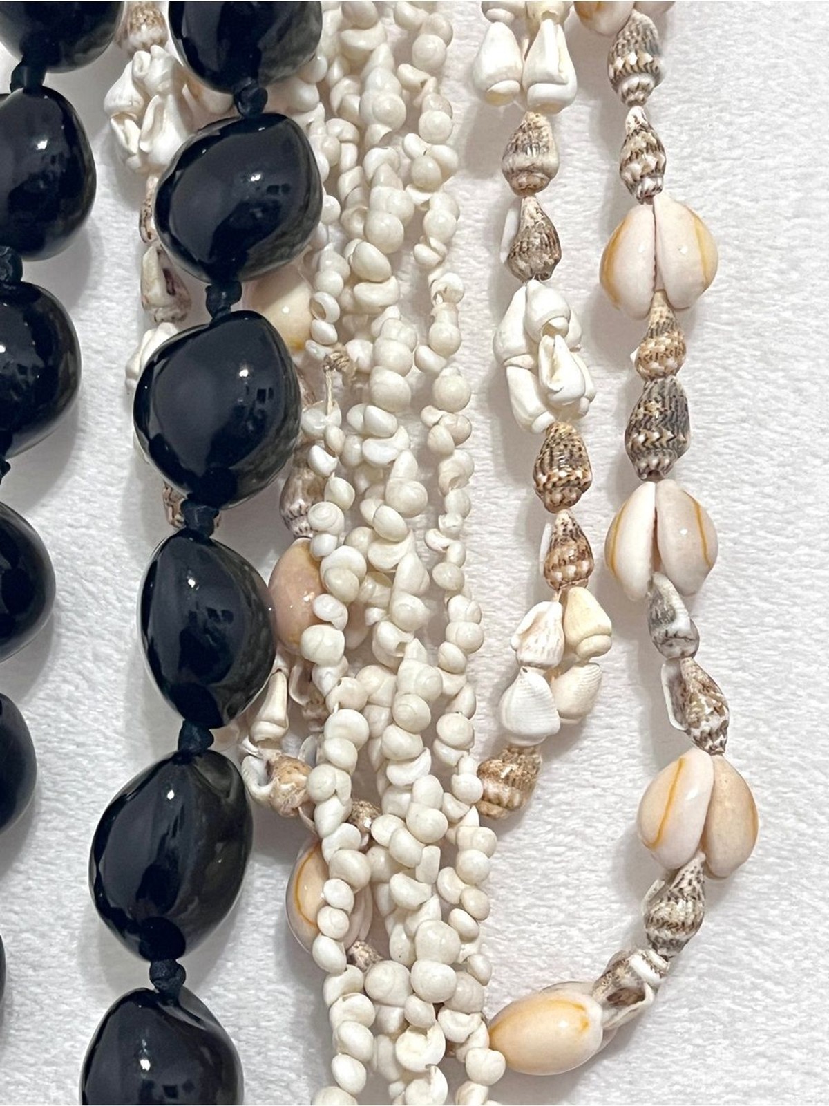 Vintage Hawaiian Kukui Nut & Multi-Strand Shell Lei Necklace 4 Pc. Bundle