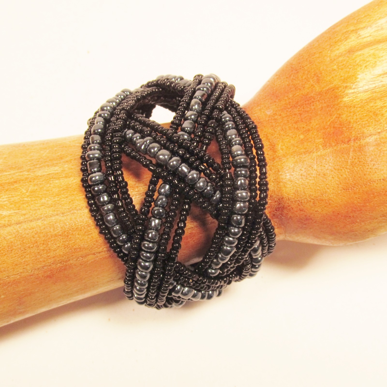 6PC Handmade Bali Beaded Black Multi Color Braided Cuff Bracelet WHOLESALE LOT