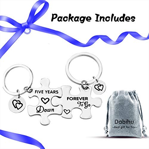 5 Years Anniversary Keychains Set Five Years Down Forever to Go Keyring