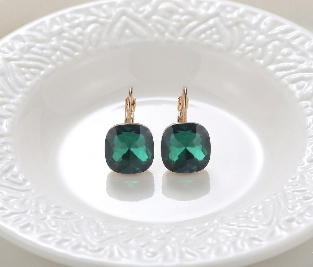 Anthropologie Square Bella Clear Austrian Hoop Crystal Earrings Gold CZ VTG Boho