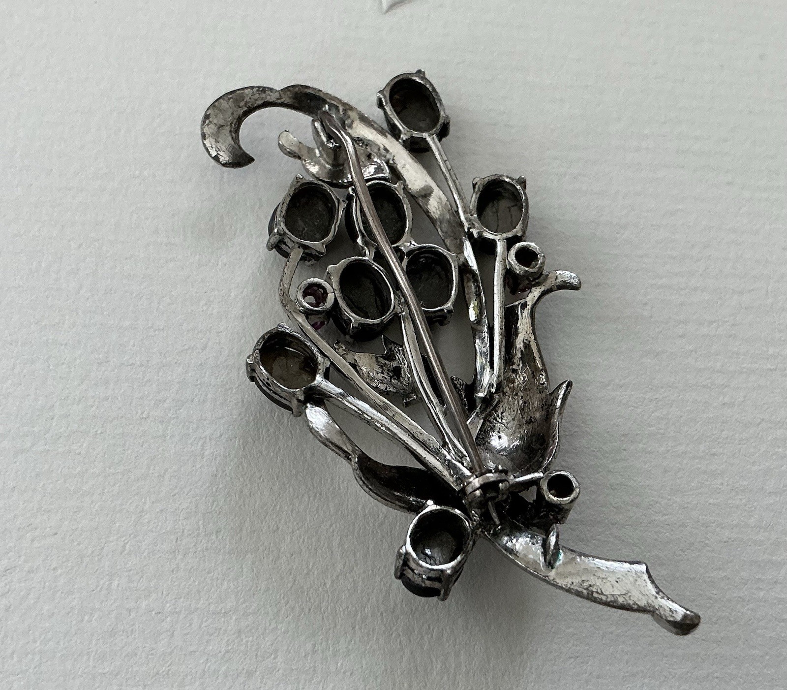 Vintage Sterling Black Star Sapphire & Ruby Floral Bouquet Brooch Pin