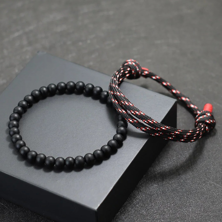 2PCS Handmade Paracord Bracelet Set for Men – Adjustable Summer Nautical Style