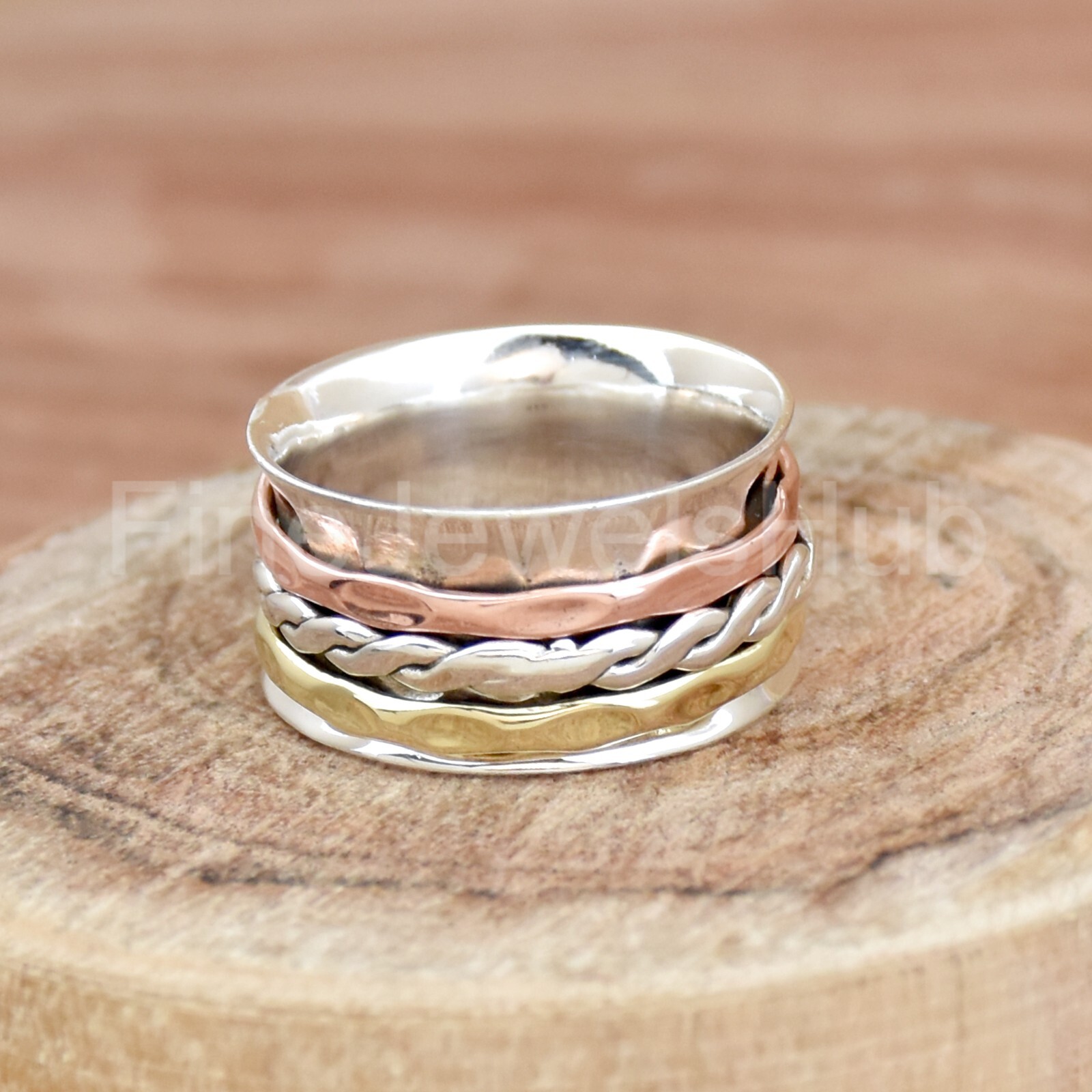 Spinner Ring Two Tone Multi Rope Band Ring, Handmade Meditation Ring, Women Ring