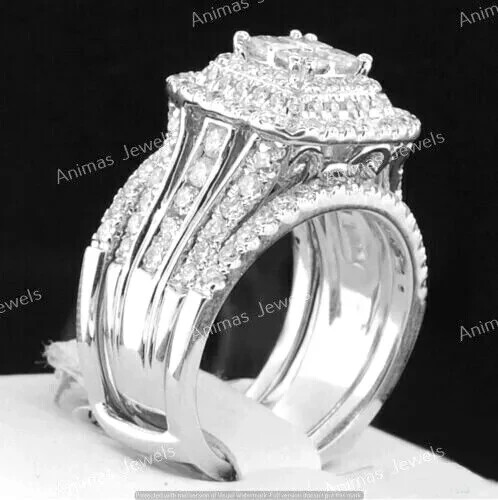 3CT Princess Cut Lab Created Diamond Bridal Engagement RingSet 925SterlingSilver
