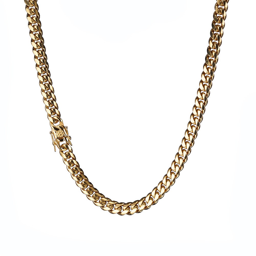 6-22MM Full Stainless Steel 18K GP Miami Hip Hop Cuban Chain Necklace Bracelet