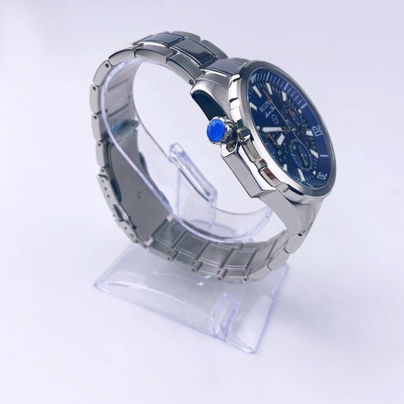 Classic New Marine Star Bulova Stainless Steel Men’s 96B256 Blue Watch 43mm