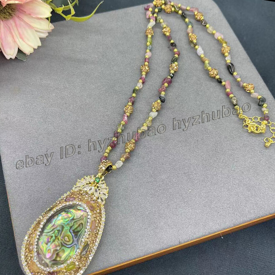 Tourmaline Gem Beads Inlay Abalone Shell Earrings Bracelet Ring Pendant Necklace