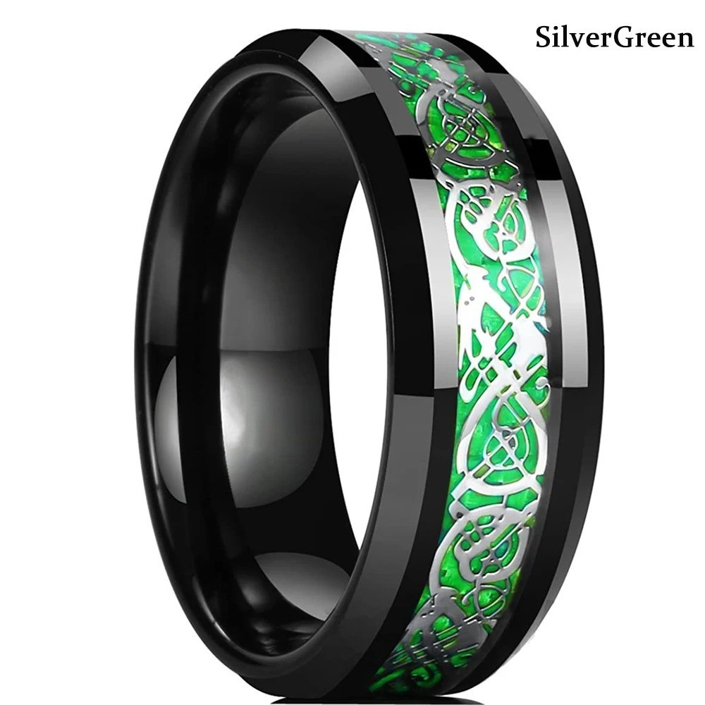 Men Women Gold Plated Blue Black Red Stainless Steel Celtic Dragon Band Ring 8mm