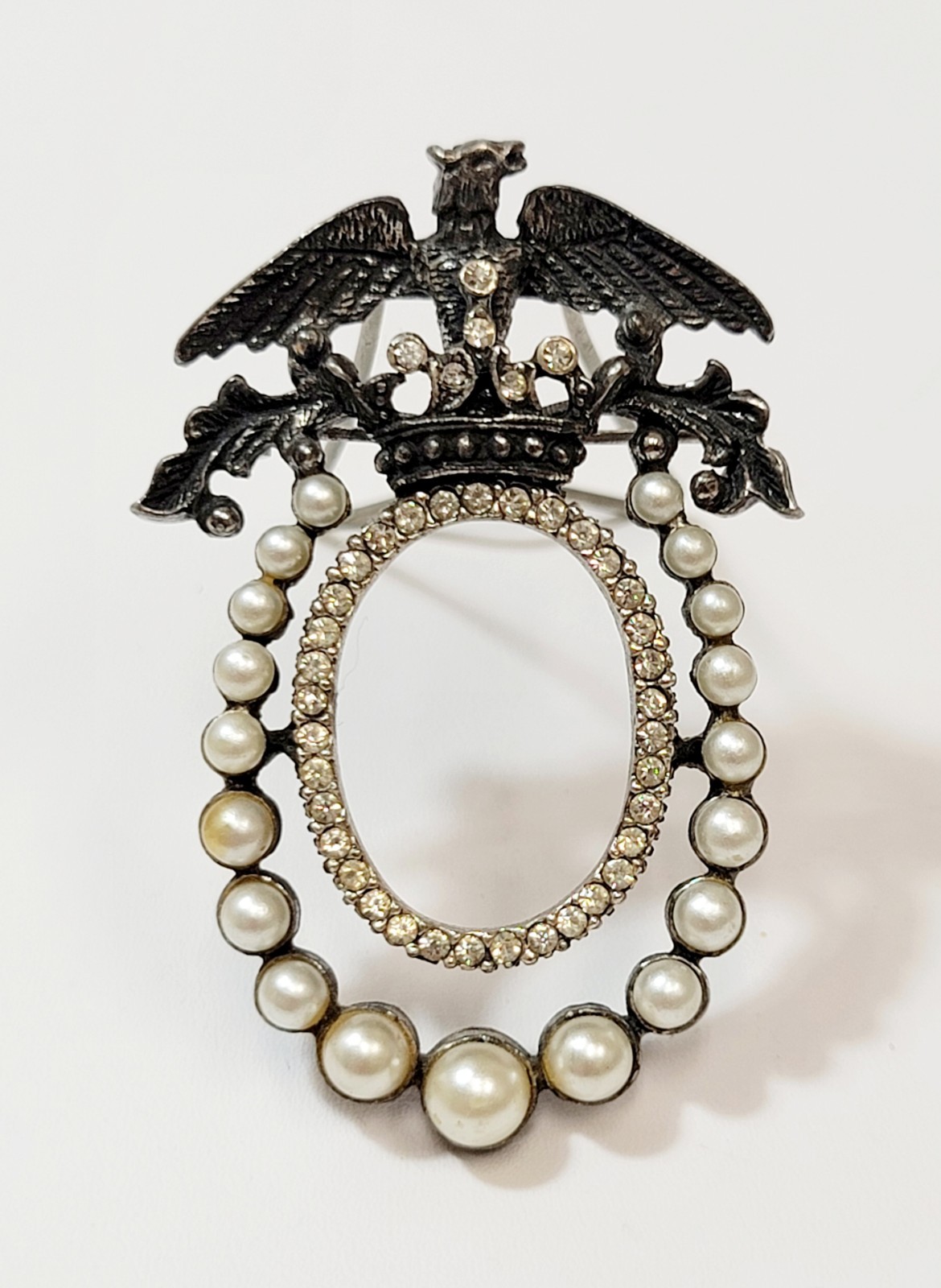 Vintage Florenza Eagle Crown Brooch & Picture Frame Rhinestone Faux Pearl