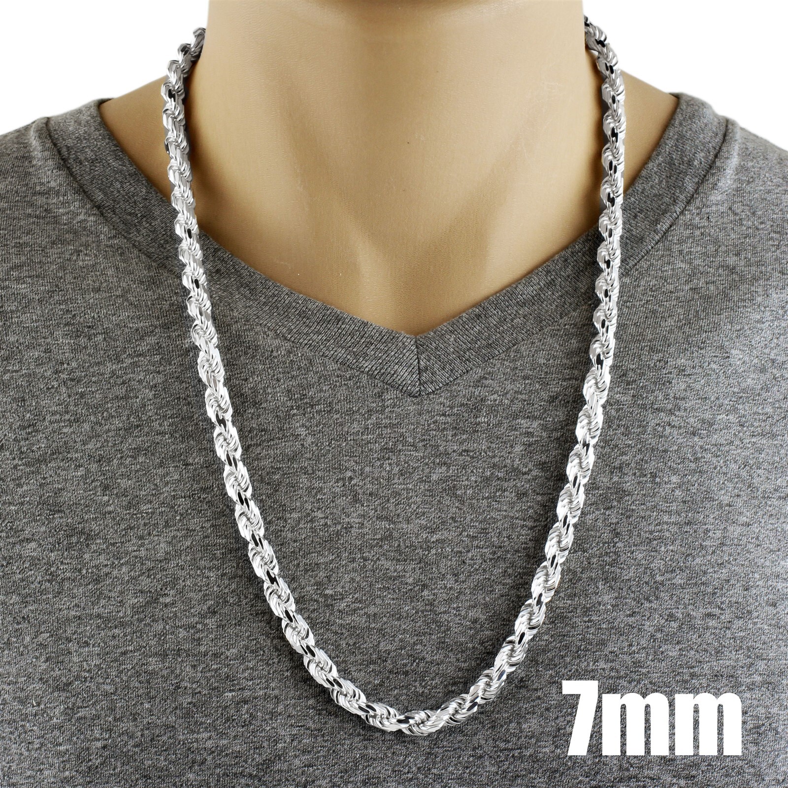 Guaranteed 925 Sterling Silver Thick Heavy & Solid Rope Chain Necklace
