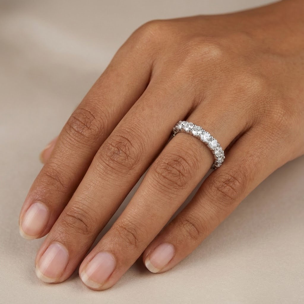 Solid 14K Gold Eternity Wedding Ring Classic 1.37 CT Round Natural Diamond F VS2