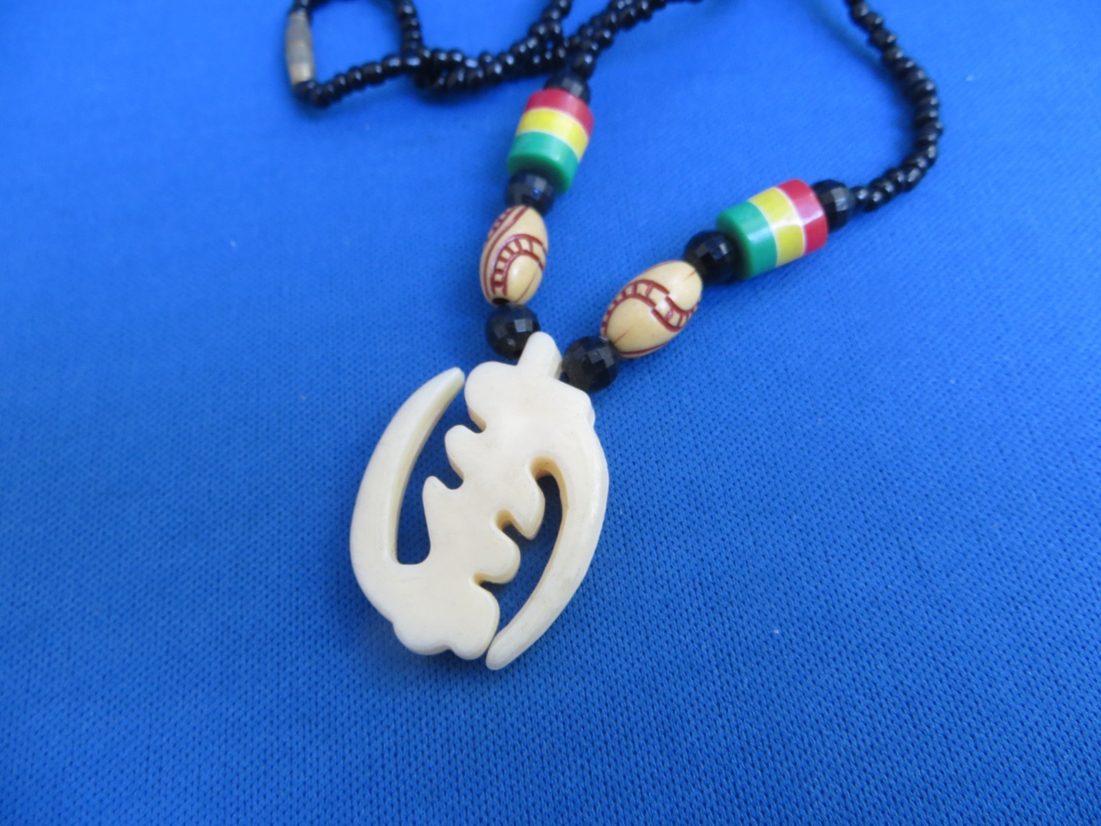 KENYA HAND-CRAFTED RASTA COLORS GYE NYAME SYMBOL PENDANT NECKLACE A