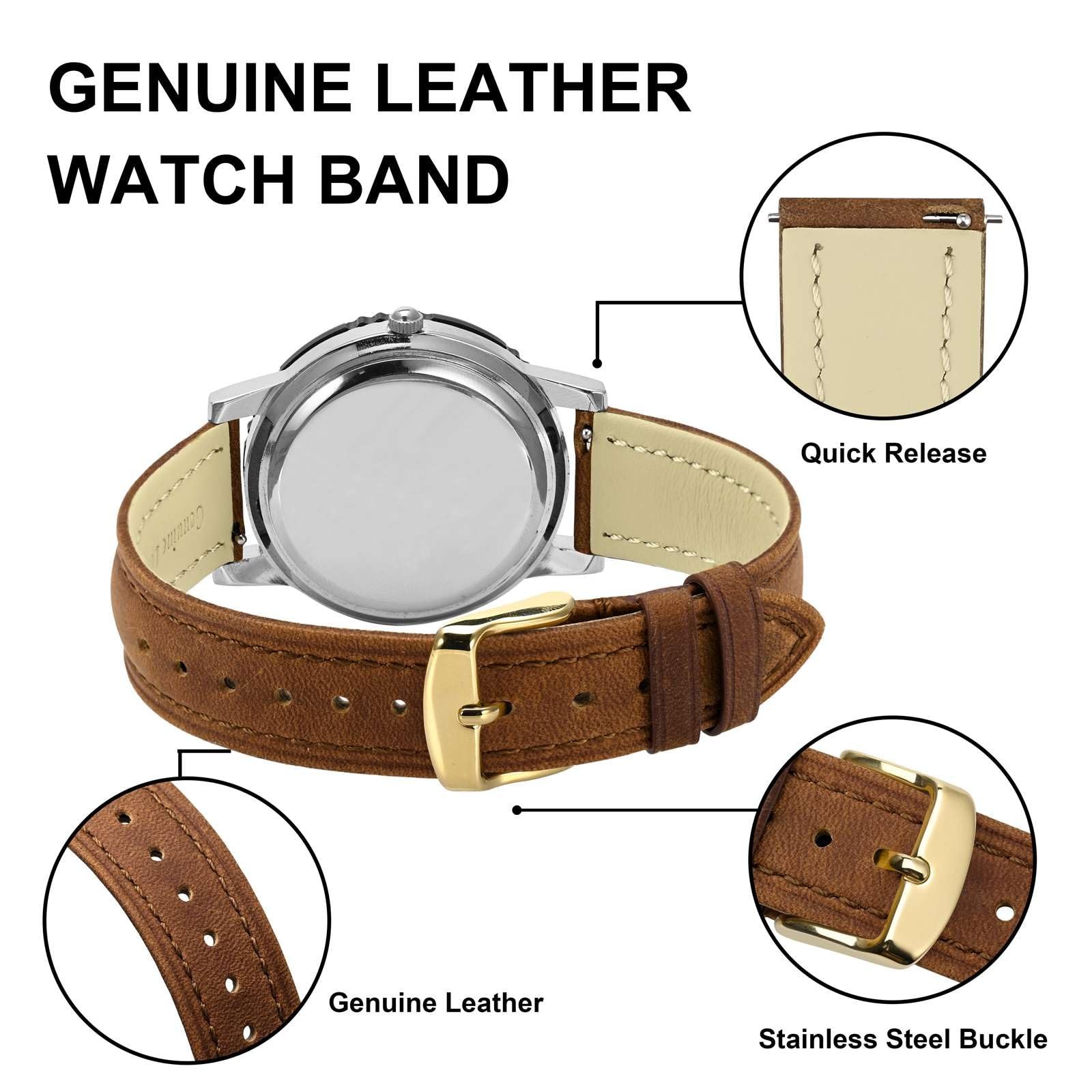 BISONSTRAP Extra Long Watch Bands 20mm, Leather Watch Straps for Men, XL Re