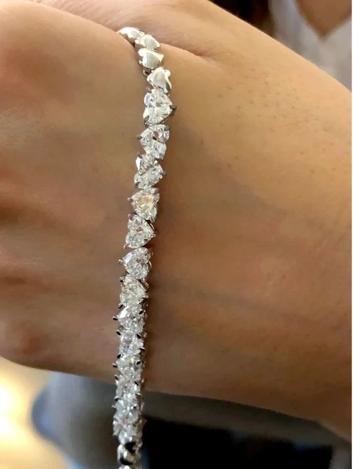 25 Ct Heart Cut Created Diamond Women Tennis Bracelet 14K White Gold Plated 7.5″