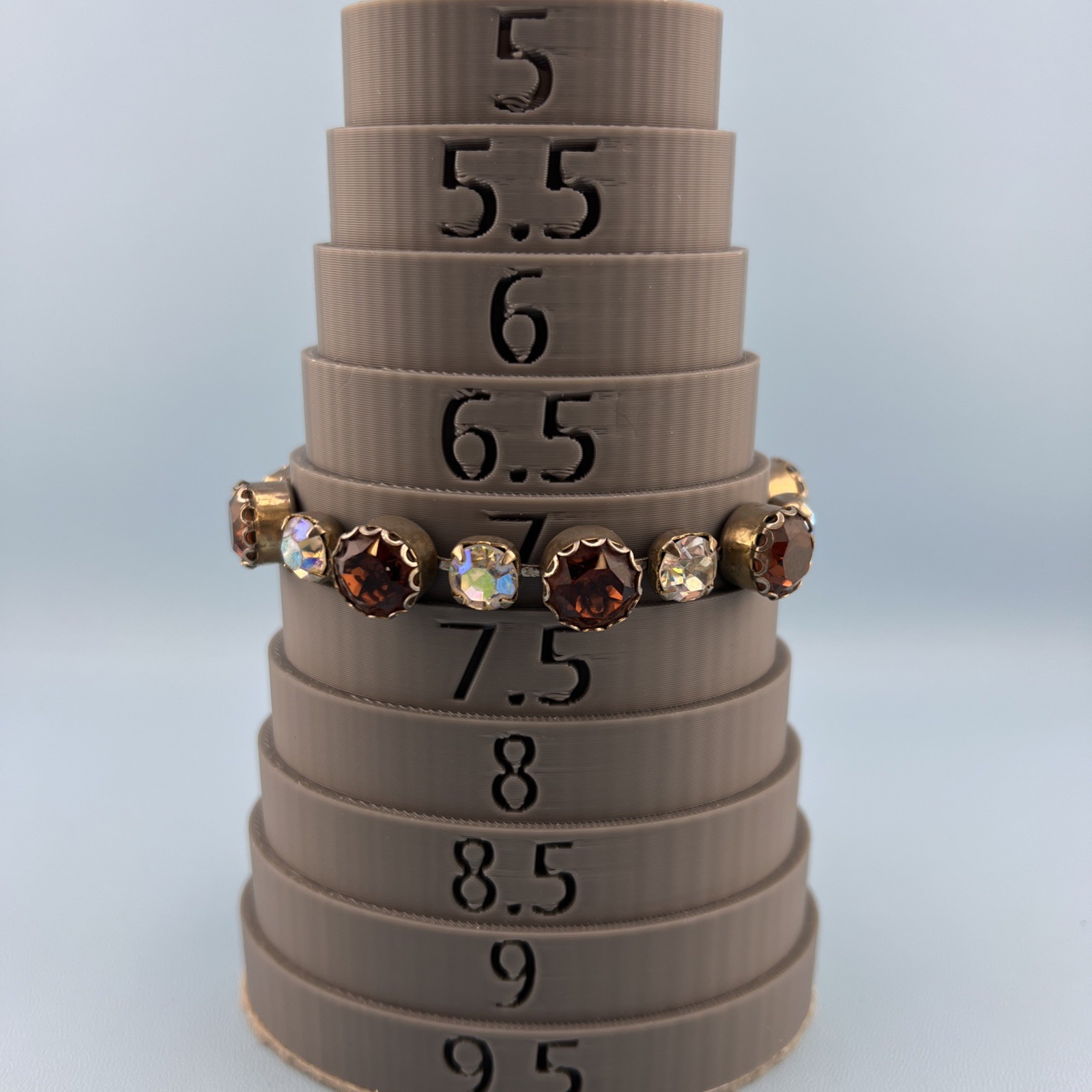 Vintage Rhinestone Bracelet Large Pronged Root Beer Color AB Stones 7″ Cup Chain