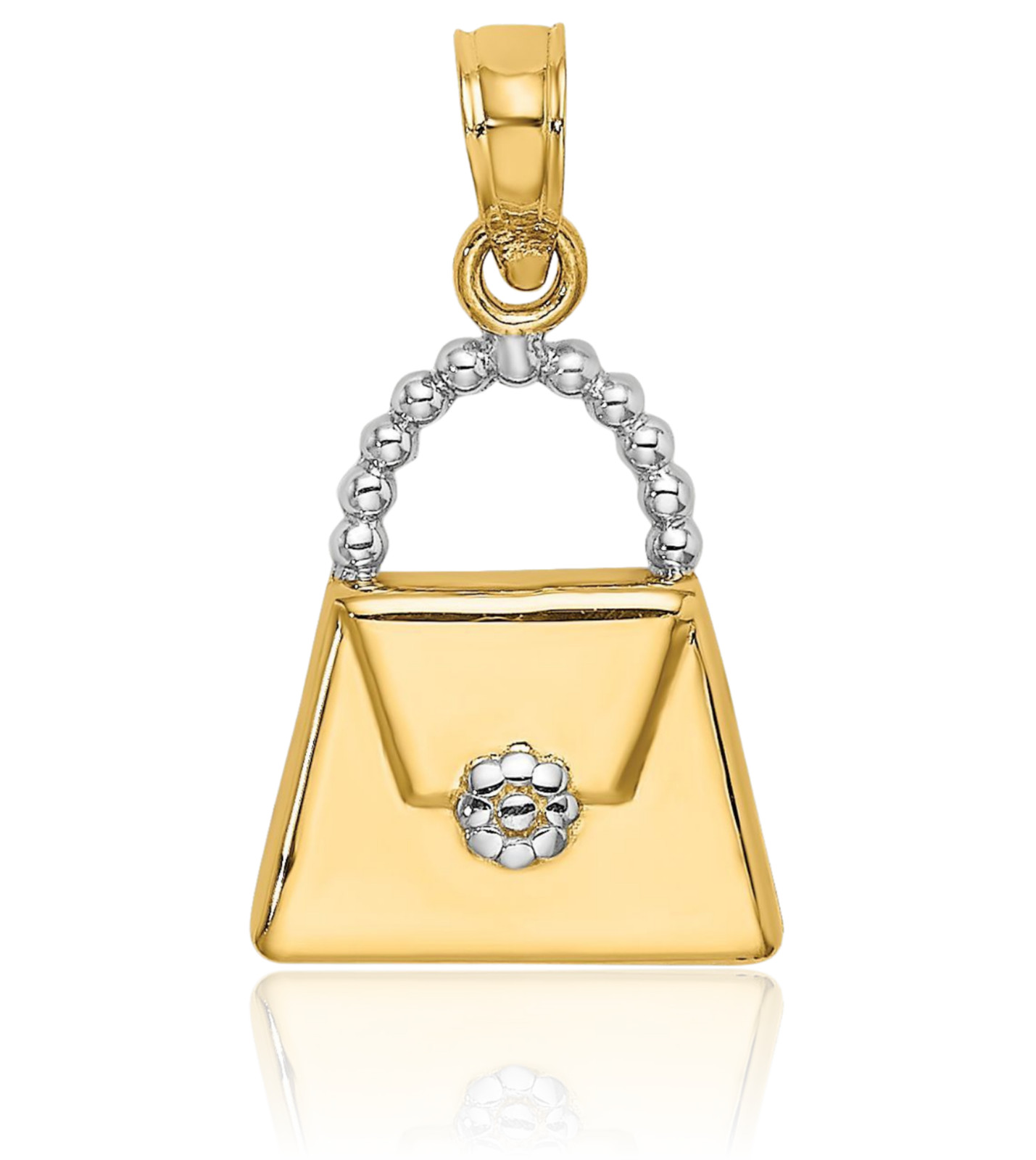 14K Solid Yellow Gold Small Handbag Charm Pendant Necklace 12.3mm 1/2 inch