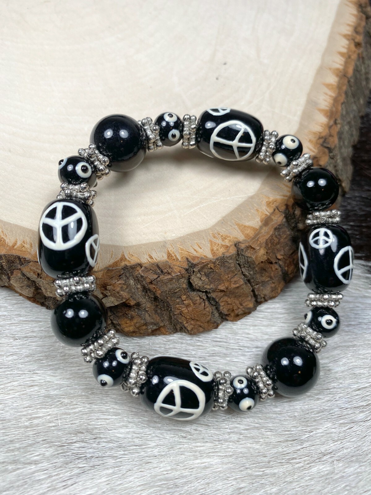 Peace Jewelry Wholesale Lot 6 Glass Beaded Stretch Bracelet Colorful Peace