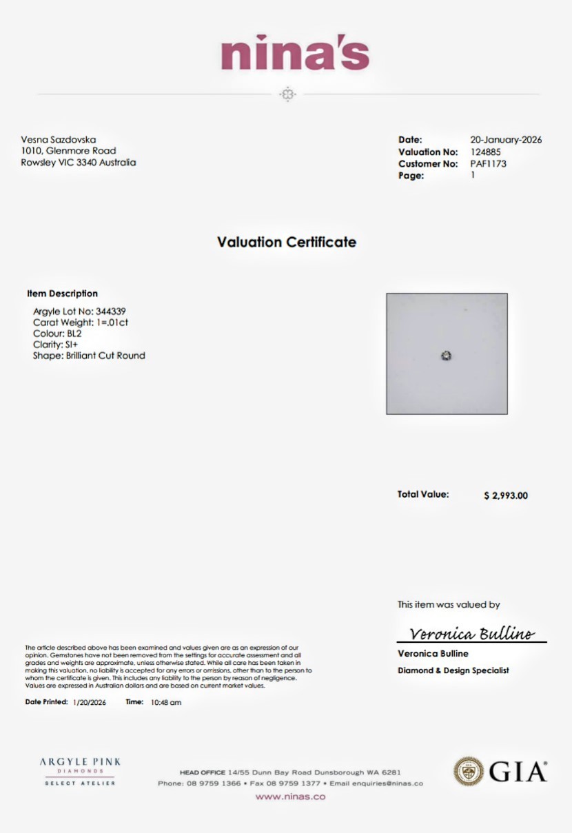 Argyle Rare Blue Diamond.01ct BL2 With Valuation Certificate