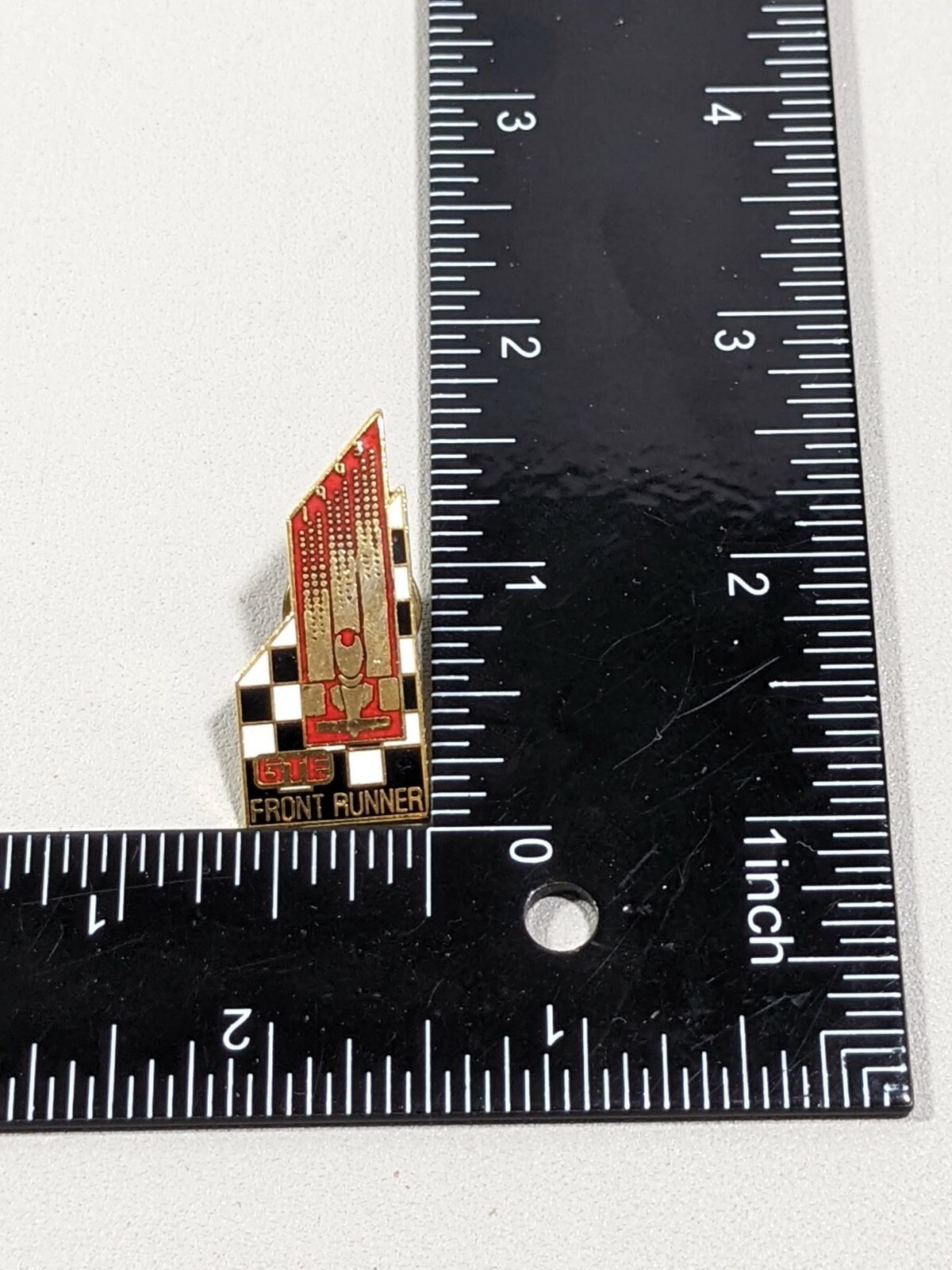 Vintage GTE Front Runner Gold Tone Red Black white Checker Pin