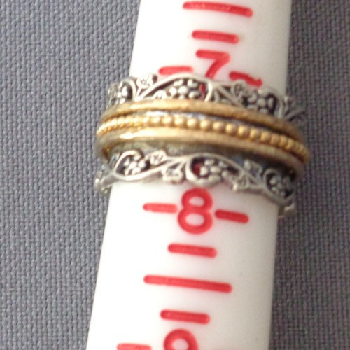 Sterling Silver Two Tone Spinner Band Ring Signed PZ Sz 7 – 7.5 Intricate Scroll