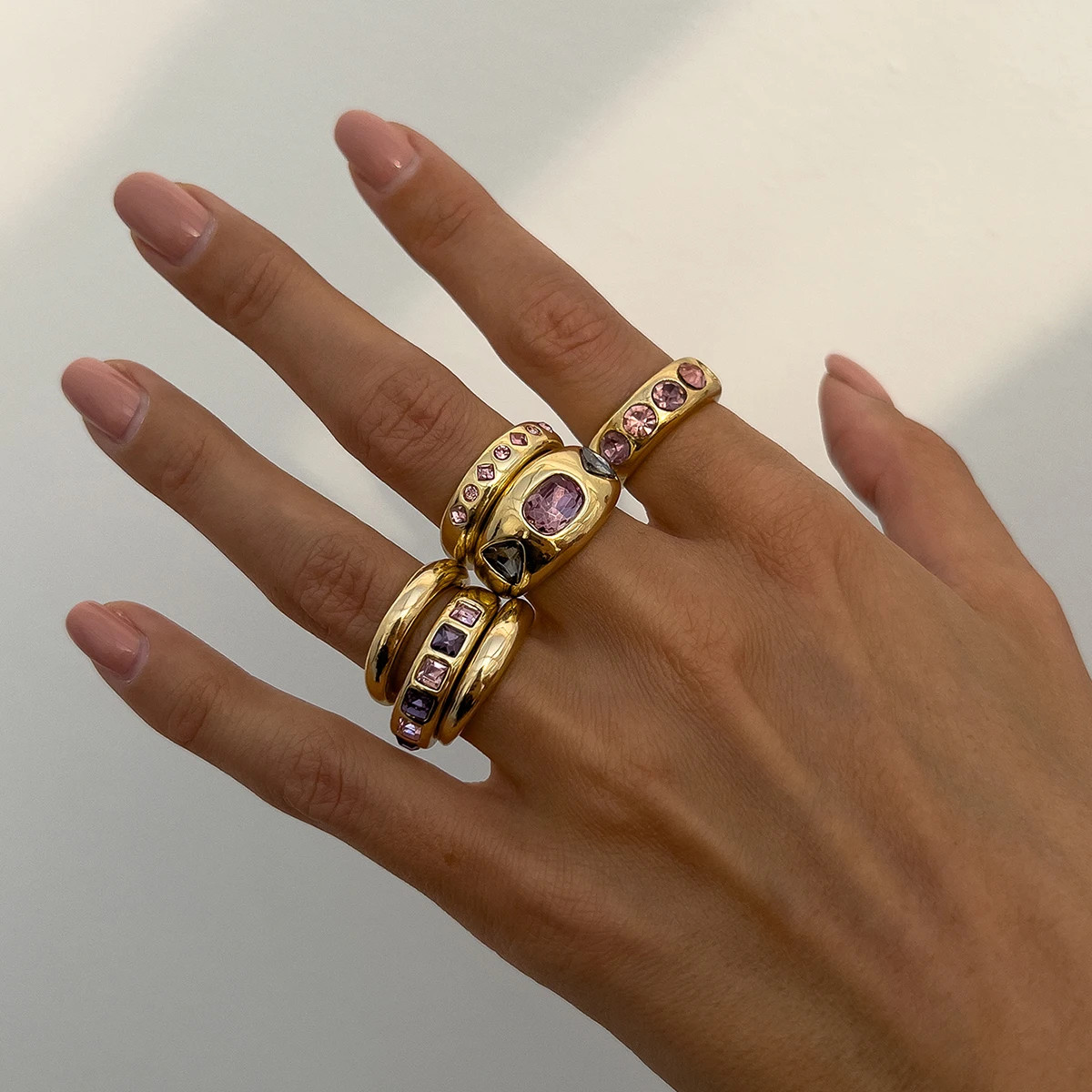 Purple Ring Set Simulated Zirconia Adjustable Open Band Womens Jewelry 6PCS