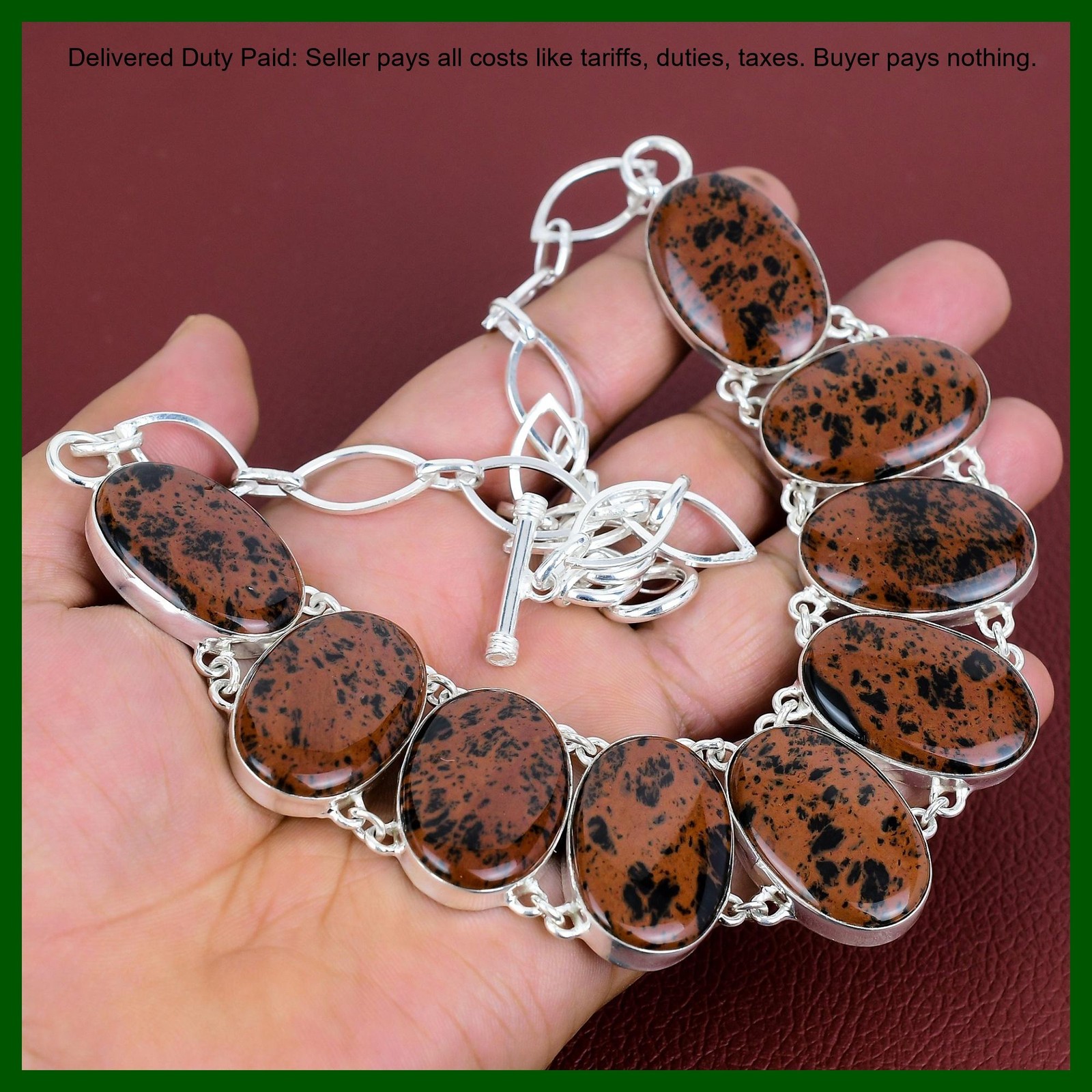 925 Sterling Silver Mahogany Obsidian Gemstone Chain Mother New Necklace Jewelry