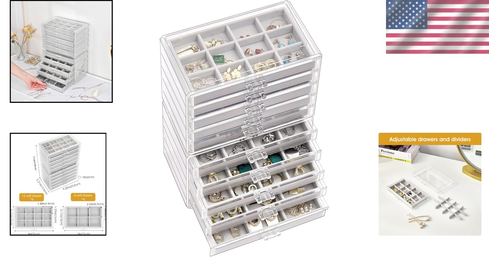 Adjustable Velvet Trays Jewelry Organizer – 10 Layers