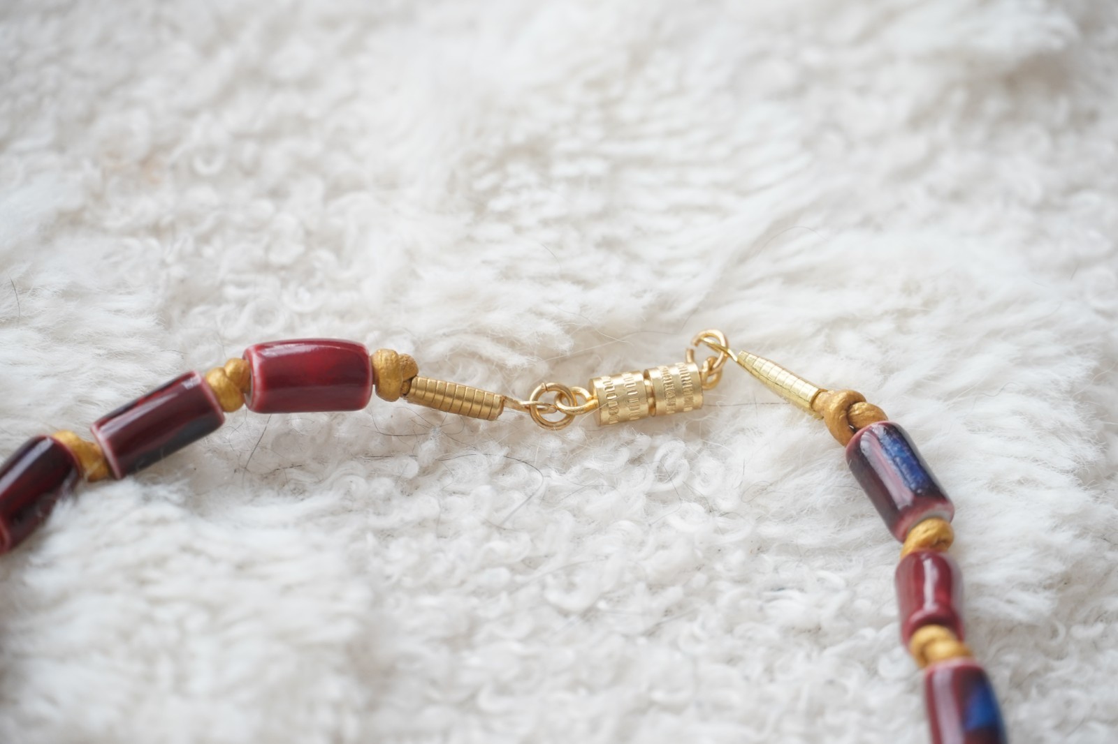Burnt Red Glass Tube Beaded Cord 11″ Necklace For Cats or Small Dogs