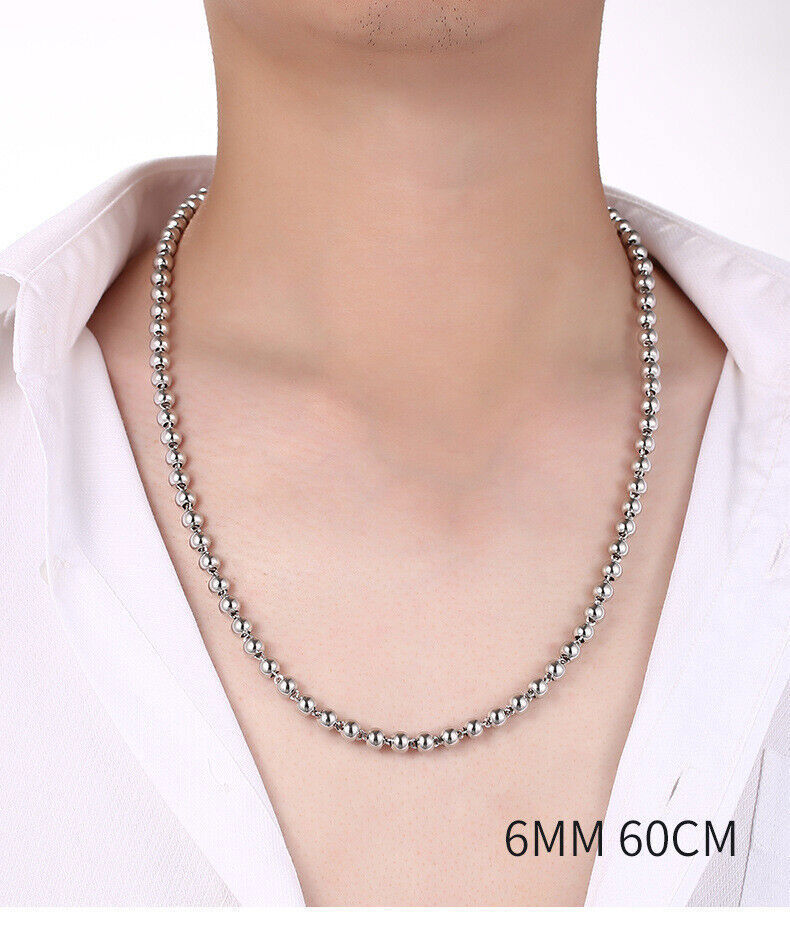 999 Pure Silver Chain Men’s 4mm/5mm/6mm Real Silver Beaded Necklace Dragon Head