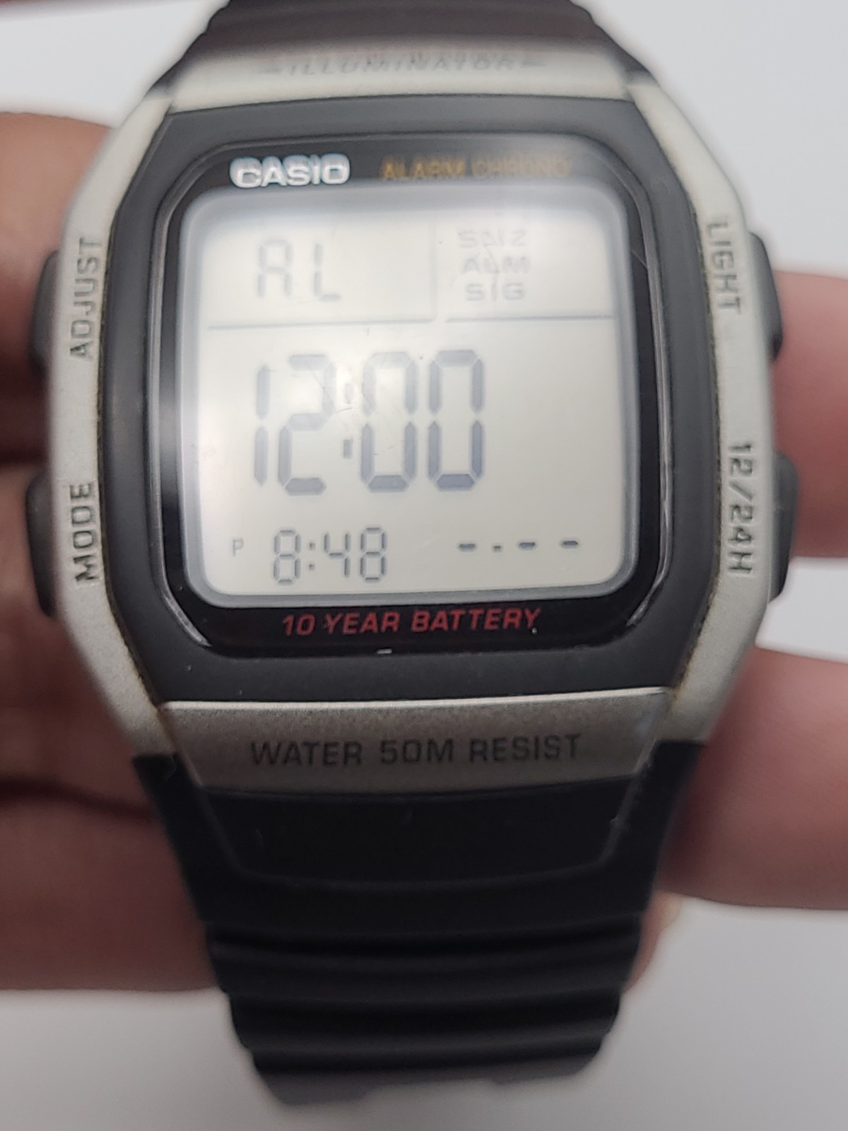 Casio Mens Watch Black Digital Alarm Chrono W-96H Illuminator Working