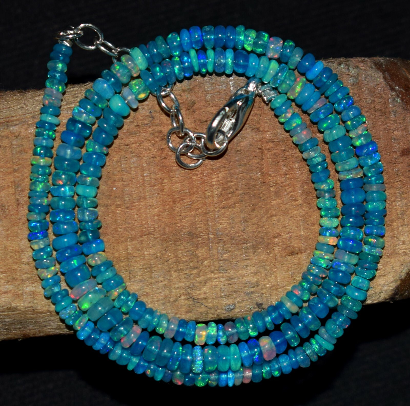 30Crt 16″Natural Ethiopian Blue Opal Welo Fire Opal Gemstone Bead Necklace F0533