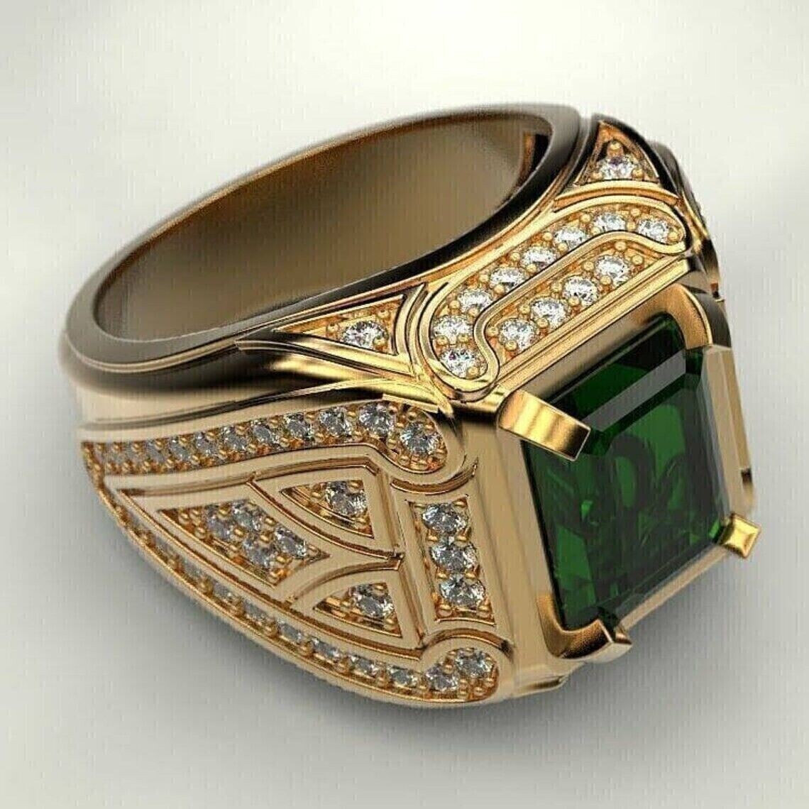 2Ct Emerald Cut Simulated Green Emerald Wedding Ring In 14k Yellow Gold Plated