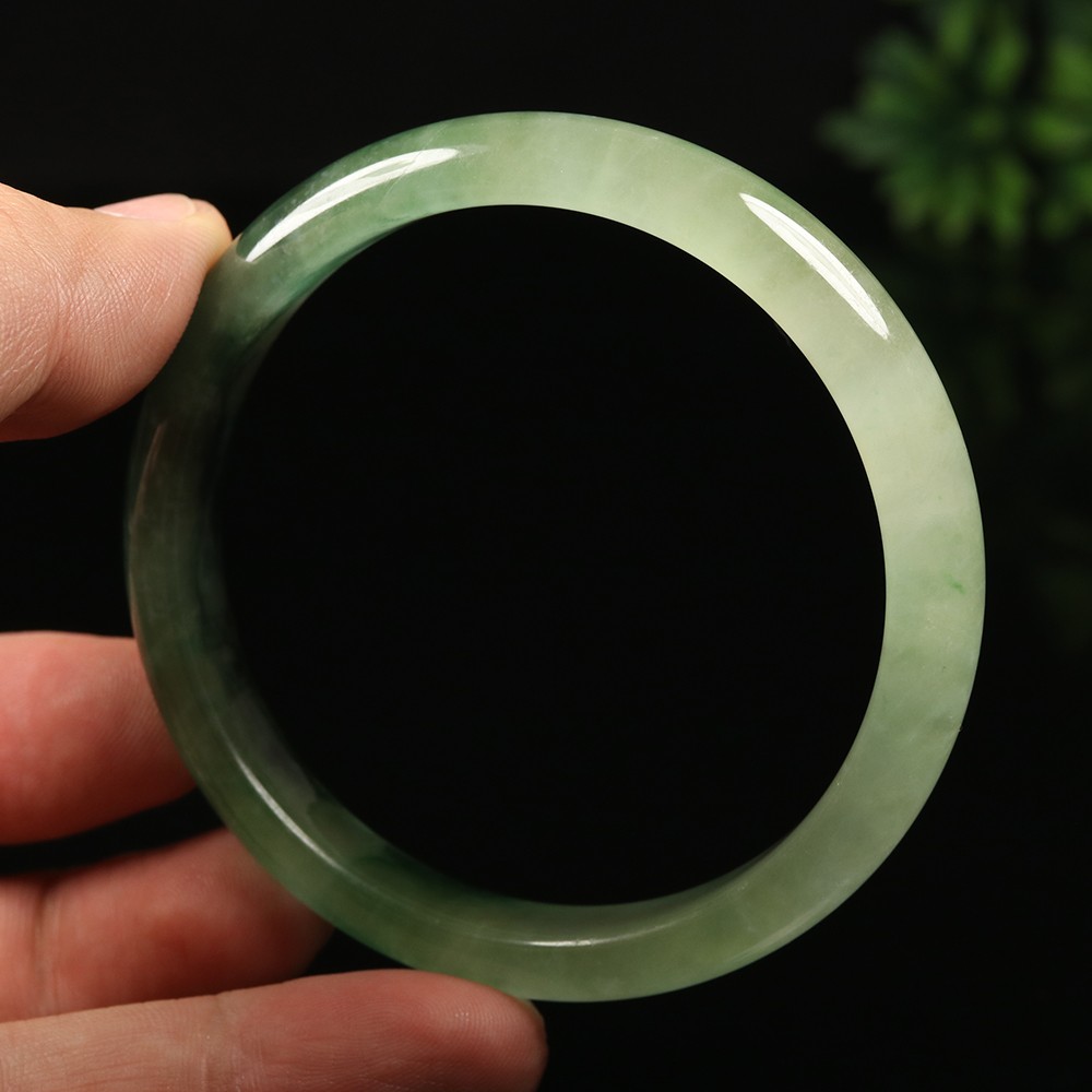 61mm White Emerald Green Jadeite Jade Bangle Bracelet Burma Jade Bangle A-13957