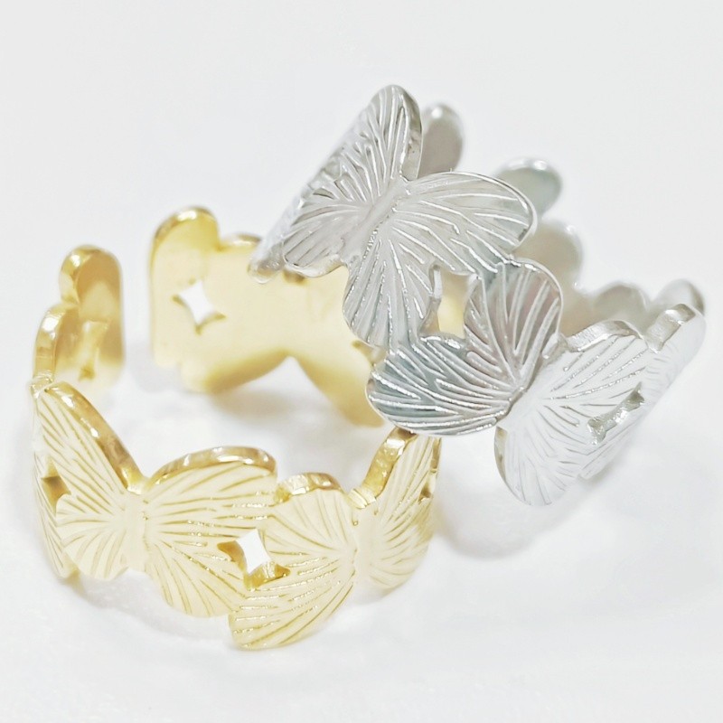 36 Pcs 8mm Butterfly Stainless Rings Dual Color Open Unisex Stackable Jewelry