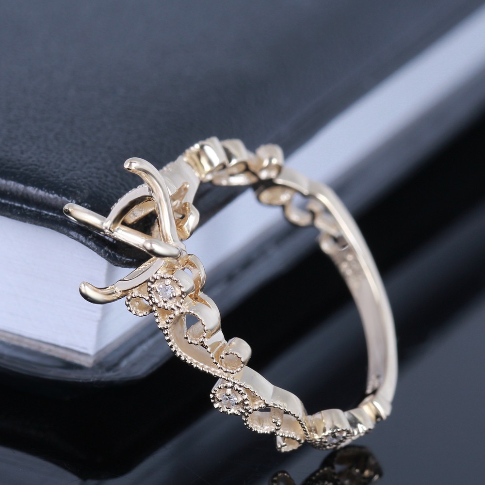 7-8mm Engagement Semi Mount Ring For Women Natural Diamond Solid 10K Yellow Gold