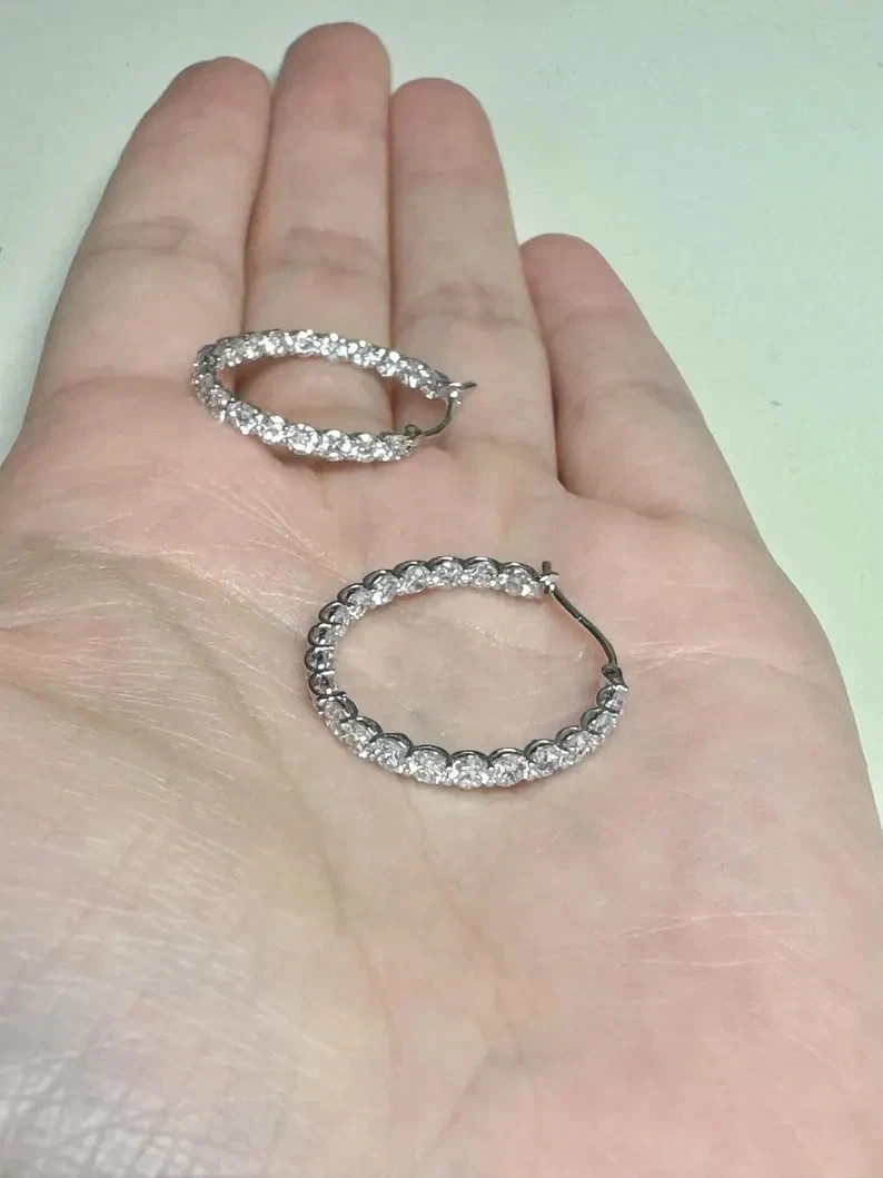 4 CT Round F-VS1 Lab Grown Diamond Women Wedding Hoop Earrings 14K White Gold