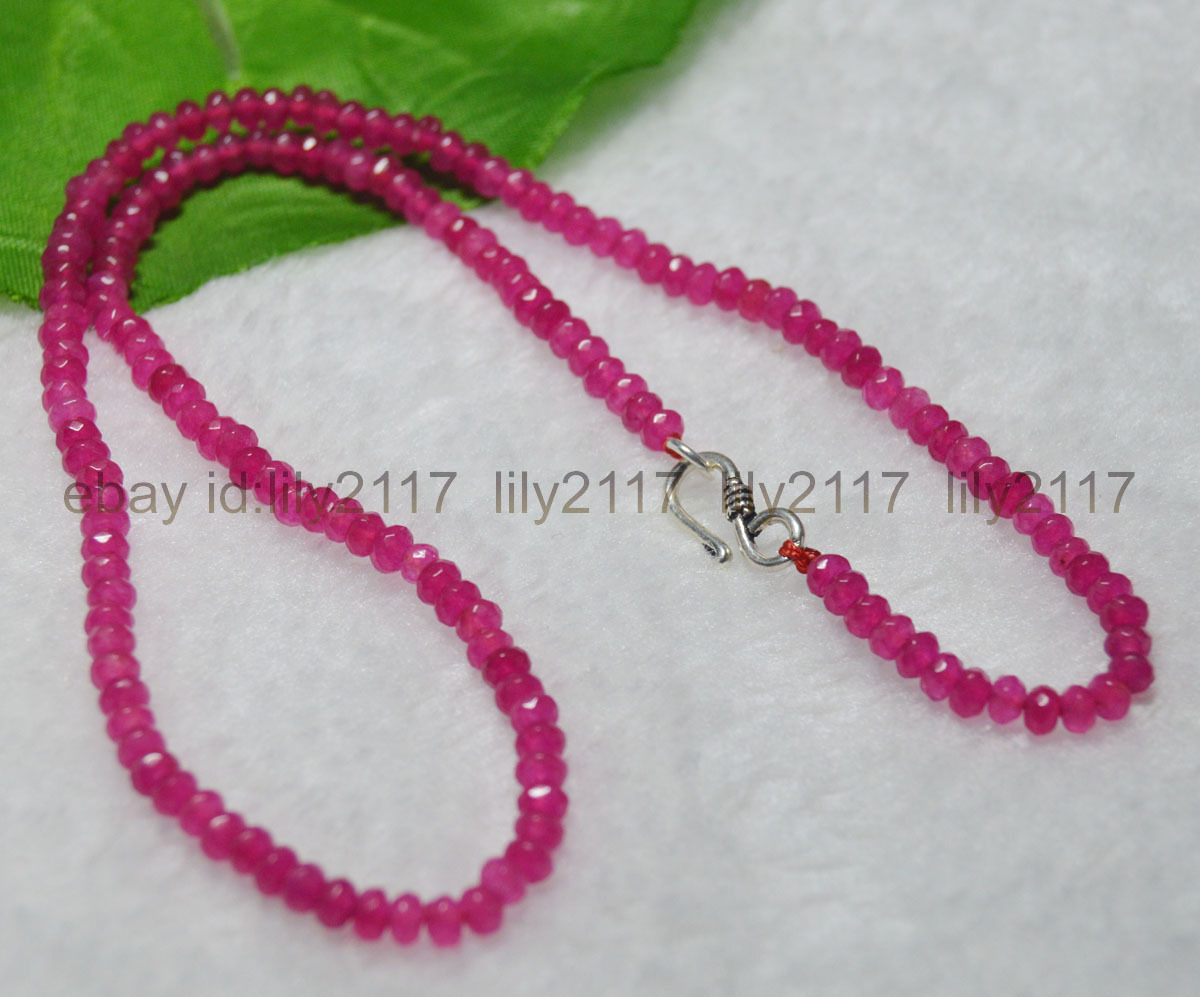 Fashion 2x4mm Rose Jade Faceted Roundel Gems Beads Necklace Silver Clasp 18″ AA
