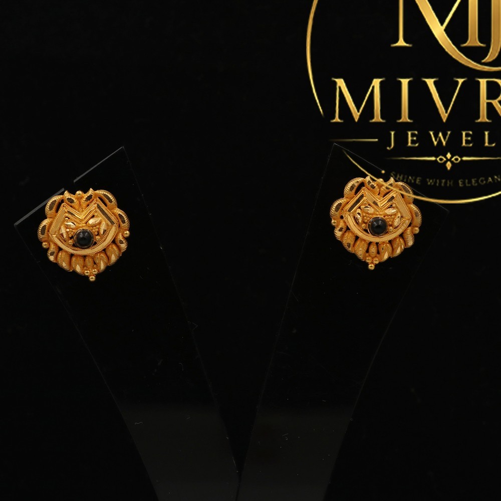 22K Gold Circular Barbell Earrings 2.3cm Elegant Women’s Jewelry 4.94g