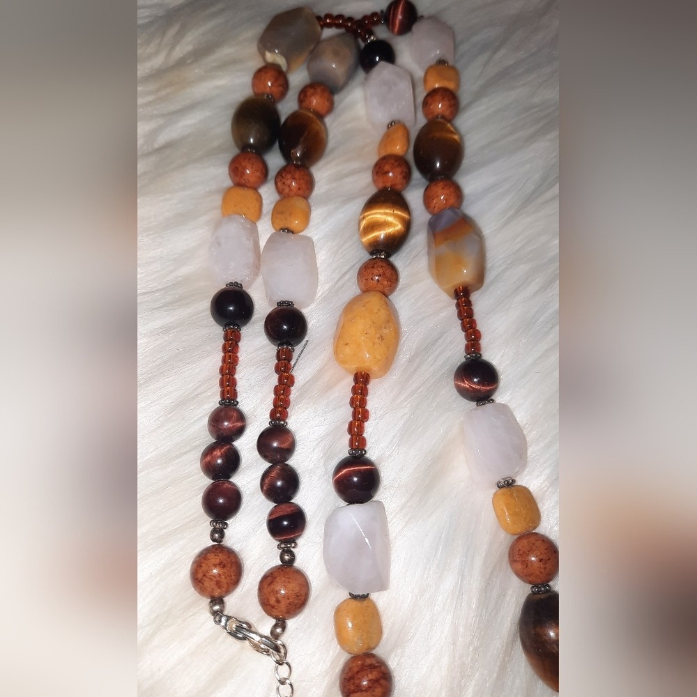 925 Sterling gem necklace Silver clasp Agate, Jasper, Onyx Southwestern Chunky